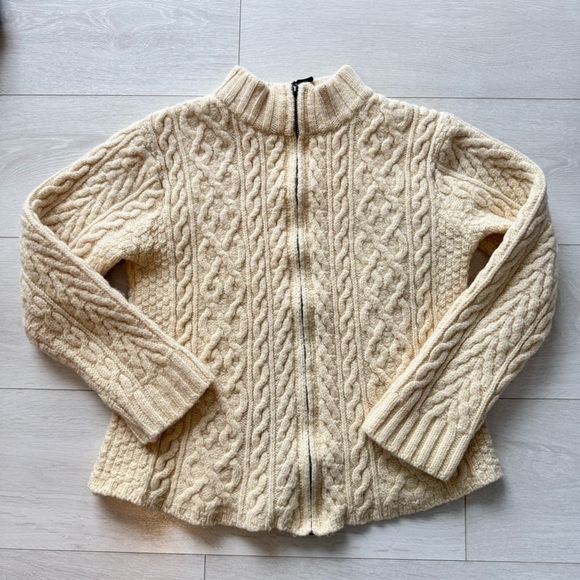 Vintage Sweaters - Irish Crafts Zip Up Cable Knit Fitted Sweater Merino Wool Made in Ireland